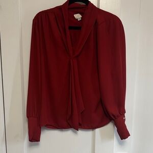 a new day Burnt Orange/Rust Red Blouse with Contemporary Tie - M